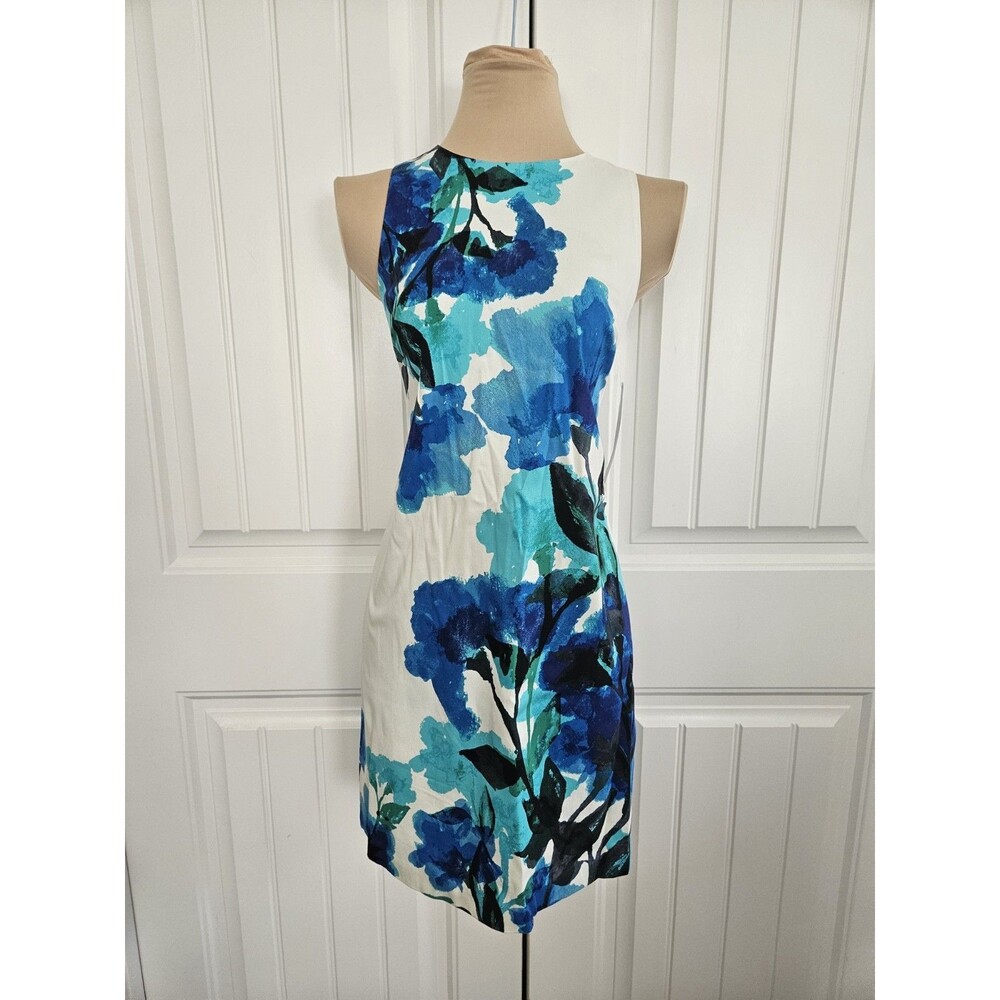 London Times Floral Watercolor Sheath Dress Sz 4 Sleeveless Career NWT Cotton